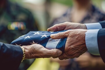 Reverent Hand-Off of a Folded Flag at Military Funeral Ceremony