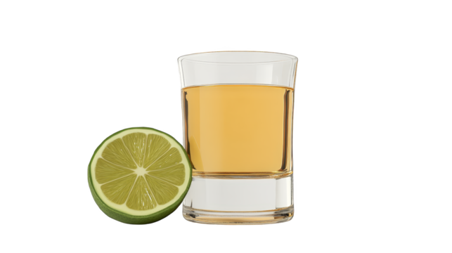 Shot of Tequila with Lime Wedge on a Colorful Background
