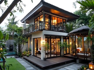 Modern House with Outdoor Patio and Garden