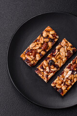 Delicious sweet nutrition bars with nuts, dried berries gluten free