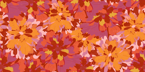 Abstract fantasy flowers floral variegated ornament tropical summer motifs seamless overlapping pattern rapport