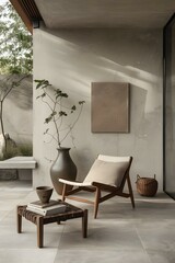 Minimalist Patio Design with Wooden Chair and Table