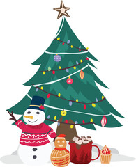 Cartoon christmas tree illustration on transparent background.
