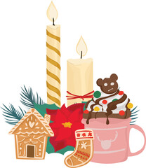 Christmas candle illustration on transparent background.
