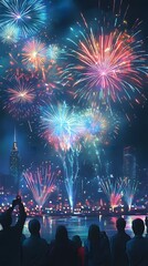 Obraz premium fireworks background at night party, new year's eve party