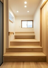 Fototapeta premium Modern Interior Design with Wooden Stairs and a Window