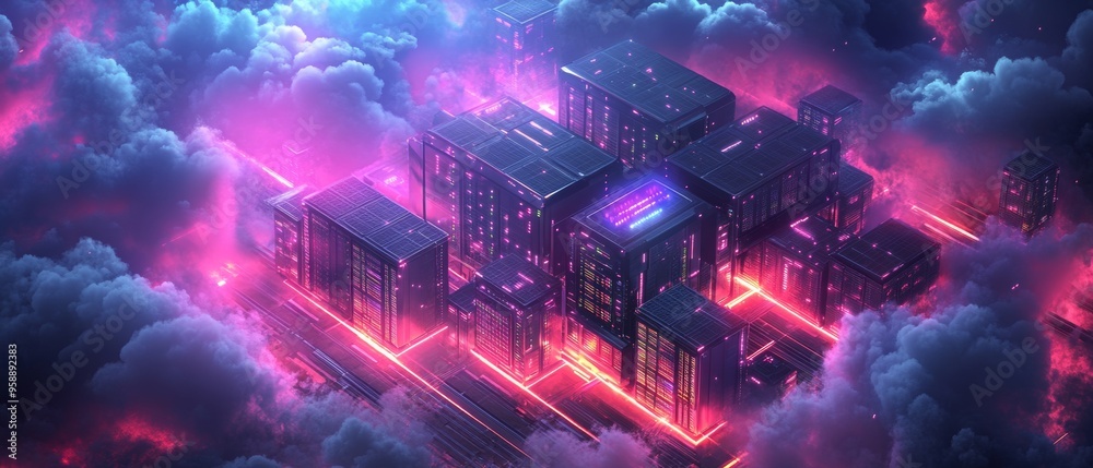Poster Web Hosting and Cloud Computing Isometric Landing Page