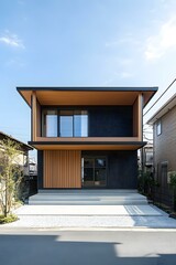 Modern Two Story House with Wooden Facade