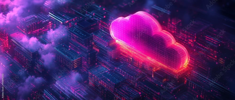 Poster Web Hosting and Cloud Computing Isometric Landing Page