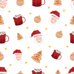 Christmas hot drink mug seamless pattern background.
