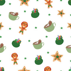 Christmas hot drink mug seamless pattern background.
