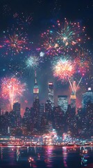 Obraz premium fireworks background at night party, new year's eve party