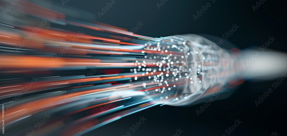 Poster A dynamic abstract image depicting the vibrant motion of particles and streams of energy, conveying speed and innovation.