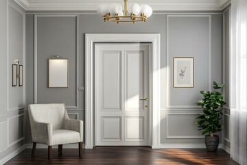 Elegant Doorway With White Door And Gold Chandelier