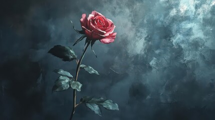 Single wilted rose, dim lighting and cold atmosphere, watercolor style