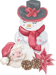 Snowman illustration on transparent background.
