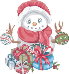 Snowman illustration on transparent background.
