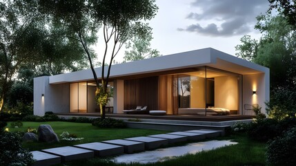Fototapeta premium Modern House Design With Large Windows and Wooden Accents