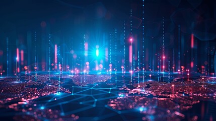 Obraz premium Abstract Digital Network with Glowing Lines and Dots on a Blue Background