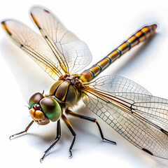 a close up of a dragonfly with white background