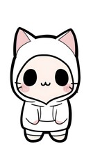 Obraz premium Cute White Cat Wearing Hoodie Illustration