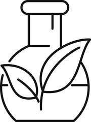 Line drawing of a flask containing green leaves, conveying the concept of natural medicine and herbal remedies