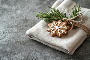 Rustic Christmas Table Setting with Napkin and Cookies