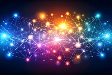 Fototapeta premium Dynamic Glowing Abstract Digital Art: Network Lines Connecting Nodes Concept in Vibrant Colors - Flat Vector Illustration with Smart Business Tone