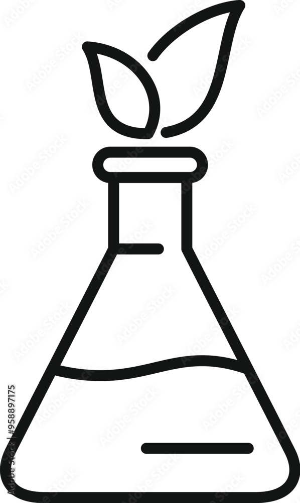 Canvas Prints Line art icon of a chemical conical flask growing green leaves, perfect for representing organic chemistry