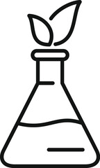 Line art icon of a chemical conical flask growing green leaves, perfect for representing organic chemistry