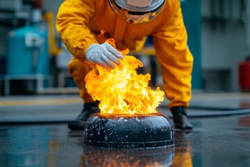 Accident, in a laboratory, fire outbreak due to mishandling of flammable materials