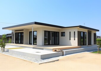 Modern House with Deck and Gravel Driveway
