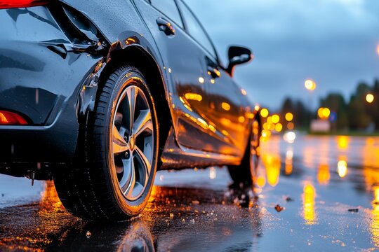 Accident, on a rainy day, slippery roads contribute to a momentary loss of control, leading to disaster