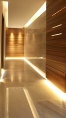 Modern Interior Design with Wooden Walls and Marble Floor