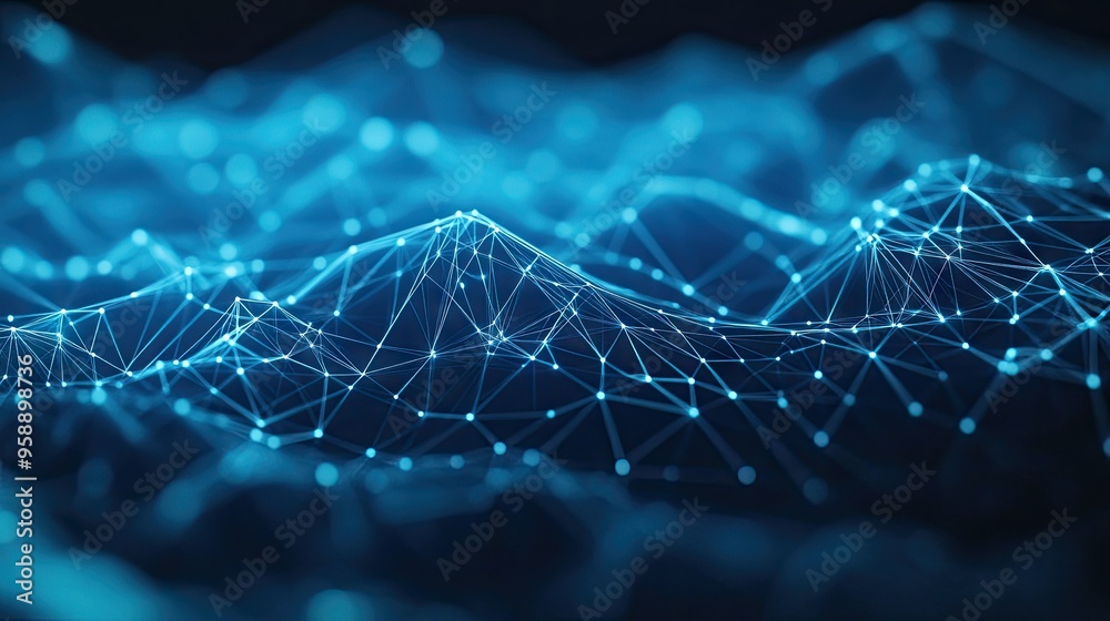 Poster abstract 3d background with a mesh of interconnected nodes and lines, representing data and technolo