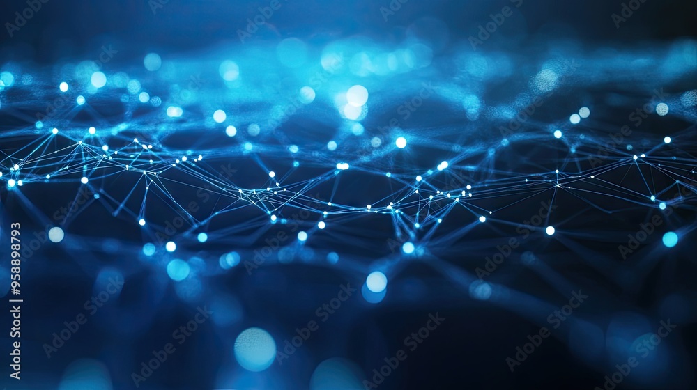 Poster abstract 3d background with a mesh of interconnected nodes and lines, representing data and technolo