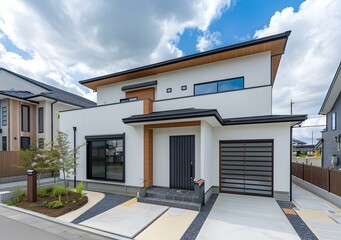 Modern White House with Wooden Accents