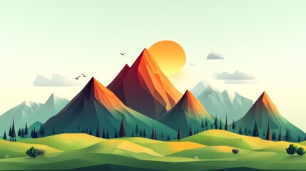 Sunset Over Geometric Mountains