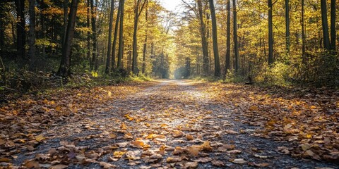 Obraz premium A trail lined with autumn leaves 