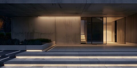 Obraz premium Modern Home Entrance with Concrete Walls and Glass Doors