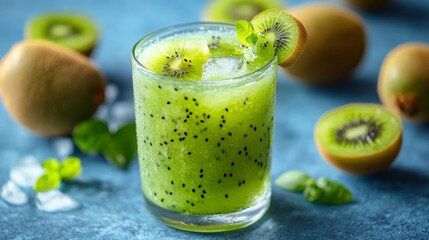 Fresh Kiwi Drink with Ice and Mint