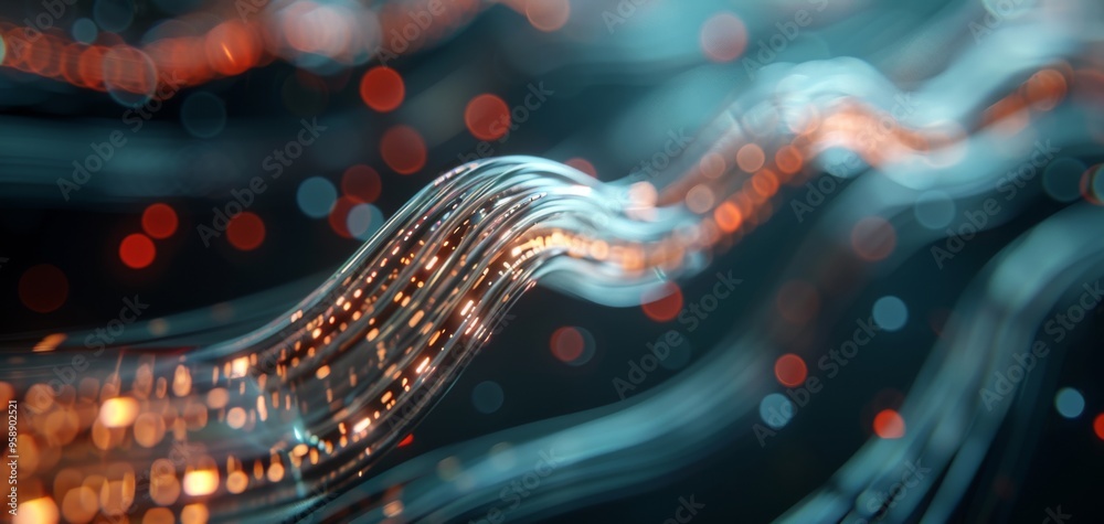 Poster Abstract digital waves with vibrant lights create a mesmerizing visual of technology and innovation.