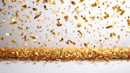 Golden Confetti Falling Against a Bright Background Generative AI