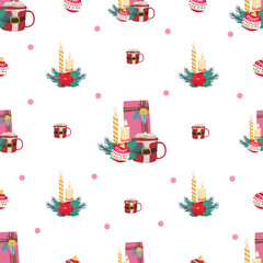 Christmas candle seamless pattern background.

