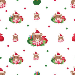 Christmas teddy bear seamless pattern background.
