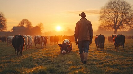 Naklejka premium unrecognizable worker feeding cows on diary farm agriculture industry