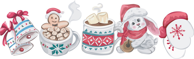 Christmas decoration illustration on transparent background.
