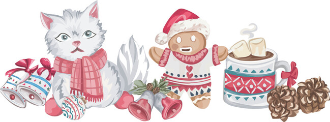 Christmas decoration illustration on transparent background.
