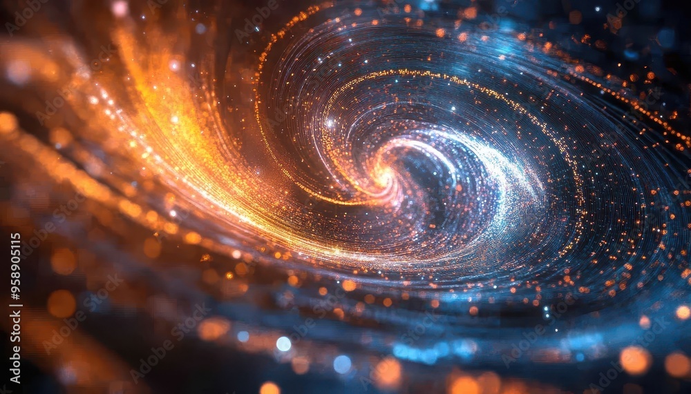 Poster quantum data streams: abstract visualization of swirling particles in digital space