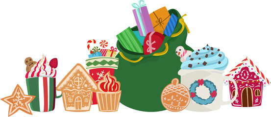 Cute christmas gift illustration on transparent background.
